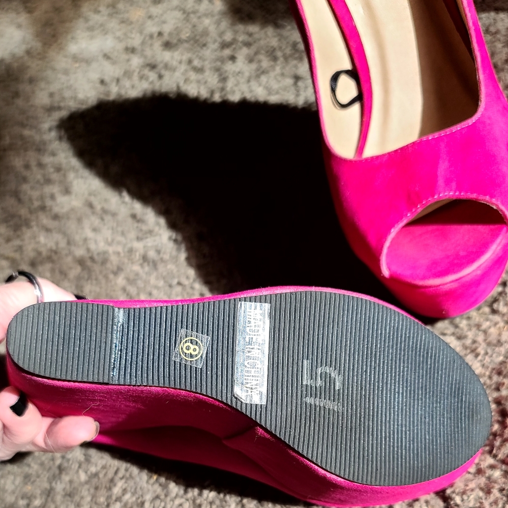 NEW LOVE Culture fushia faux suede platform wedge sz8 shoe - Picture 3 of 9